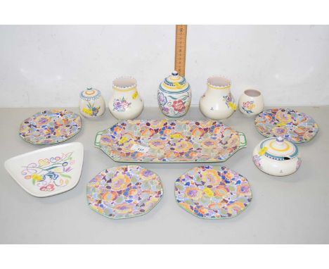 Group of Poole pottery small preserve pots and vases together with Soho Pottery tea wares