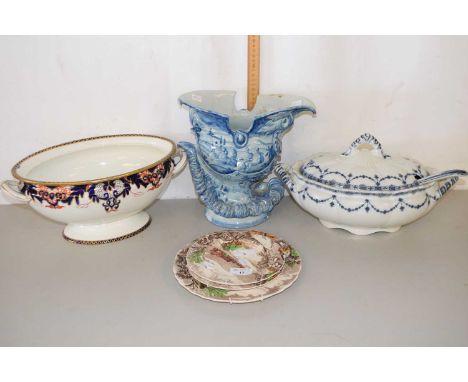 A Crown Derby soup tureen (a/f) lacking lid together with a further continental jardiniere, soup tureen and a quantity of pla