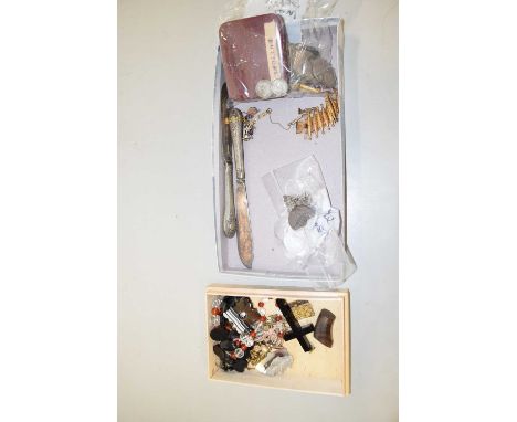 A box of assorted costume jewellery and other items