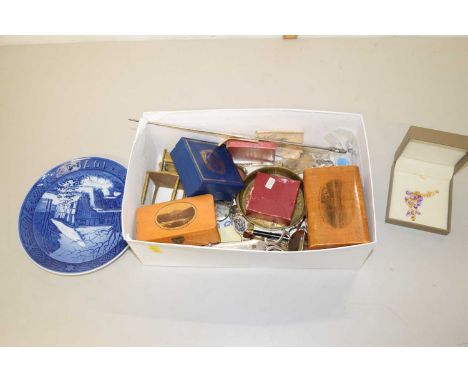 Box of assorted costume jewellery, decorated boxes etc