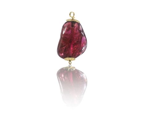 A Mughal Spinel retailed by Ganeshi Lall &amp; Son India, 17th Centurythe spinel of ovoid form, later gold suspension loops t