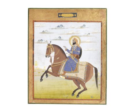 Maharajah Narinder Singh of Patiala (reg. 1845-62) on horseback Punjab, Patiala, circa 1850-55gouache and gold on paper, laid
