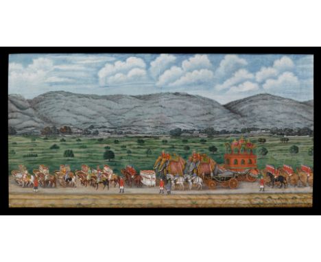 A large and impressive painting in six sections depicting an extensive royal procession with the Sawai Maharaja Jai Singh Pra