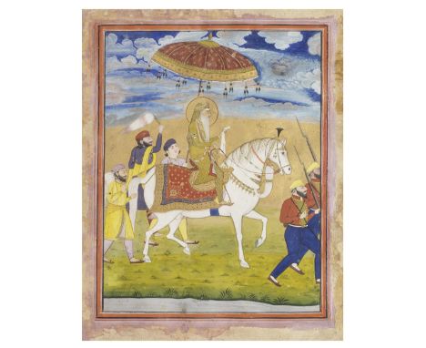 Maharajah Ranjit Singh on horseback with attendants and sepoys Punjab, Lahore, probably from the workshop of Imam Bakhsh Laho