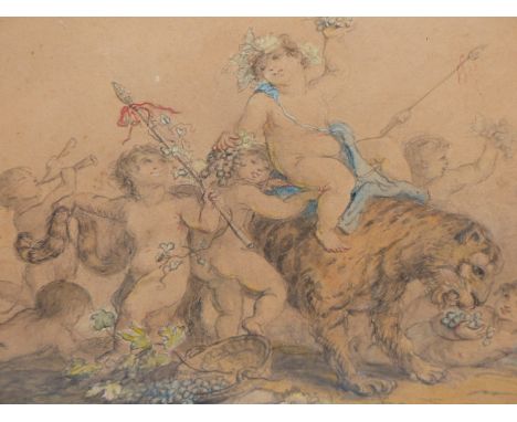 OLD MASTER SCHOOL.(18TH/19TH CENTURY) CHERUBS AND FAUN IN CELEBRATION RIDING A TIGER, TOGETHER WITH COMPANION WORK. A PAIR.  