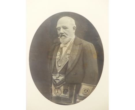 TWO PHOTOGRAPHIC  PORTRAITS OF MASONIC MASTERS W. BRO. H. HARTLEY AND W. BRO. W. N. ROWELL IN VINTAGE OAK FRAMES. LARGEST 38 