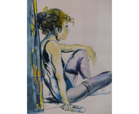 DONALD HAMILTON FRASER (1929-2009) ARR. DANCER IN PURPLE LEGGINGS. SILKSCREEN PRINT ON ARCHES PAPER. PENCIL SIGNED AND NUMBER