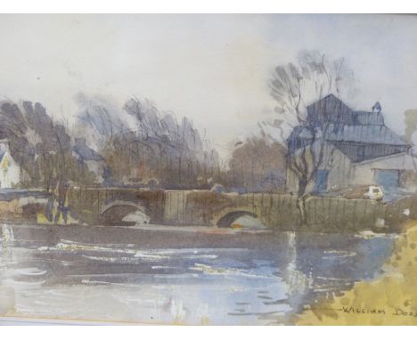 WILLIAM DODD. (1908-1981) BARLEY BRIDGE STAVELEY. WATERCOLOUR SIGNED L/R. AND LABELLED VERSO  33 X 22 cm TOGETHER WITH THREE 