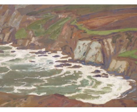 ALFRED EGERTON COOPER (1857-1939) CORNISH COASTAL CLIFFS. WATERCOLOUR &amp; GOUACHE. SIGNED U/R  44 X 27 cm