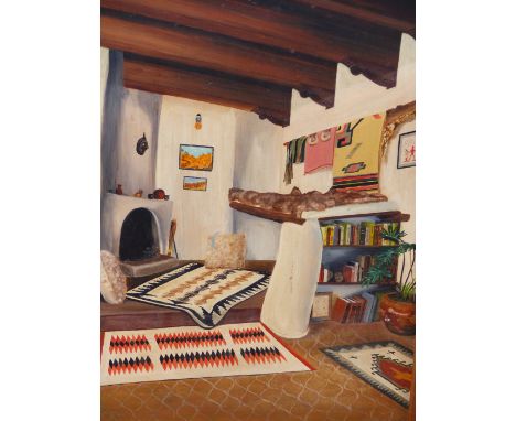 R. PLUMLEY. (20TH CENTURY) "THE SHEPHERDS BED- MODERNISED INTERIOR" OIL ON BOARD. SIGNED L/R LABELLED AND TITLED VERSO. 33 45