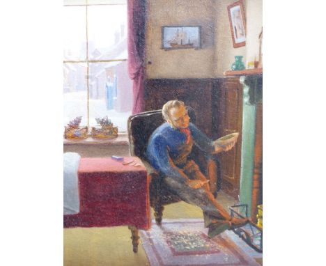 ATTRIBUTED TO MARQUITA JENNY MOBERLEY, ENGLISH 1855-1937, PAIR OF INTERIOR SCENES DEPICTING THE MAN AND WOMEN OF THE HOUSE EN