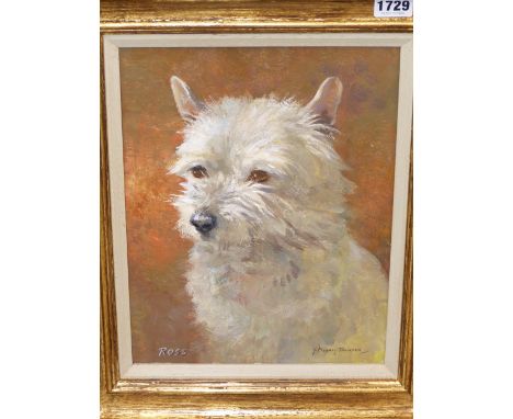 JOHN MURRAY THOMPSON. ( 1885-1974) ARR. "ROSS" STUDY OF A WEST HIGHLAND TERRIER. OIL ON BOARD. SIGNED L/R. 23 X 31 cm.