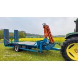 20ft beaver tailed crane trailer, atlas crane, adjustable ramps, hyd.