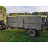 Massey Ferguson hydraulic tipping trailer, wooden floor and sides. Stored near Bungay, Suffolk.