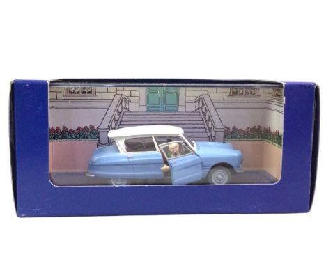 COLLECTION OF TINTIN MODEL VEHICLES, BY MOUSLINART including a tow truck, vintage racing car, doctor's car, model planes and 