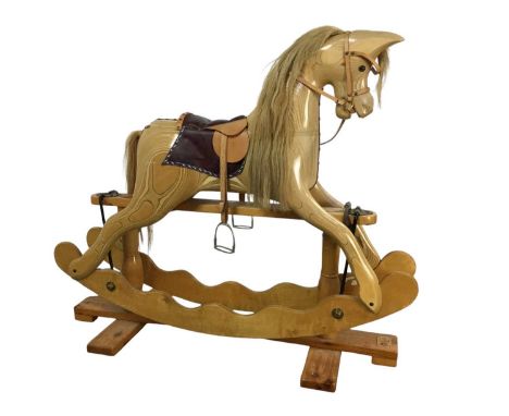 CHILD'S ROCKING HORSE, LATE 20TH CENTURY with tan leather and metal fittings, and on a scumbled base160cm long