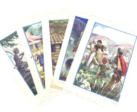 N. K. B. SIX ORIGINAL WATERCOLOUR BOOK ILLUSTRATIONS three from Radiant Reading and three from The Gleaming Road, unframed22c