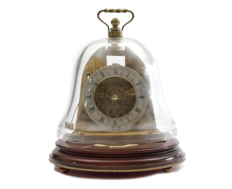 AN UNUSUAL BRASS AND GLASS SHIP'S BELL CLOCK BY MAPPIN &amp; WEBB, C.1982 the brass eight day movement with four turned pilla