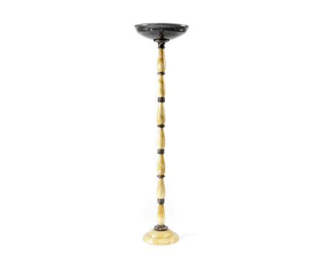 AN ITALIAN MARBLE STANDARD LAMP 20TH CENTURY of Siena and Saint-Laurent black marble, the carved bowl with a twin-light fitti