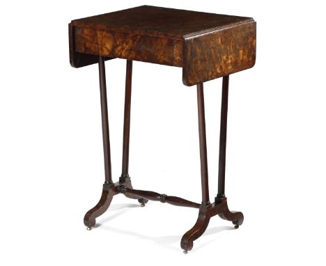 A GEORGE IV BURR YEW LAMP TABLE BY ROBERT JAMES OF BRISTOL, C.1825 the drop-leaf top above a cedar lined frieze drawer, with 