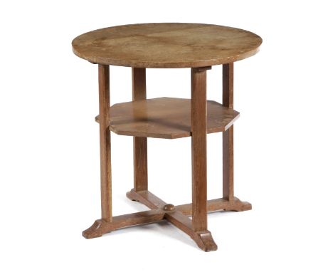 A LIMED OAK OCCASIONAL TABLE IN ARTS AND CRAFTS STYLE BY HEAL'S, EARLY 20TH CENTURY the circular top on four chamfered legs u