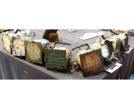THEATRE SPOT LIGHTS. Eight vintage theatre spot lights