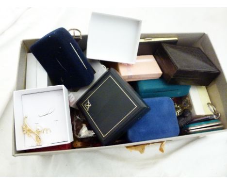 COSTUME JEWELLERY. Box of mixed costume jewellery, lighter, lipsticks etc.