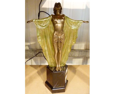 ART DECO CLOCK LAMP. Art Deco lady clock and lamp, H: 48 cm