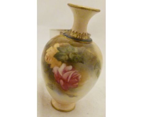 ROYAL WORCESTER HADLEYS VASE. Miniature Royal Worcester Hadleys roses vase, H: 10 cm