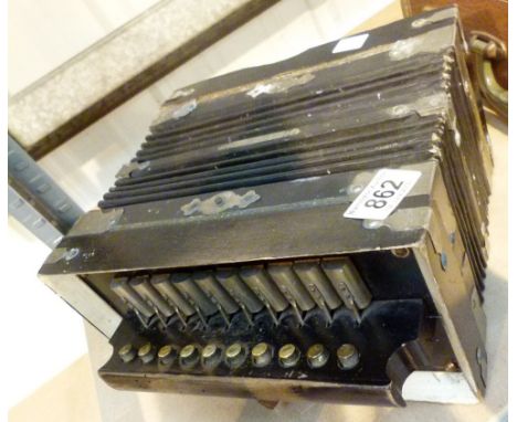 EBONISED SQUEEZE BOX. Vintage ebonised wood squeeze box with metal fittings