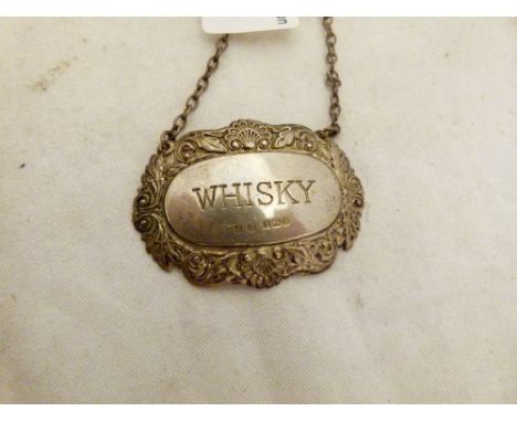 SILVER DECANTER LABEL. Hallmarked silver whisky decanter label