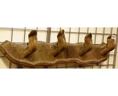 DEER HOOF SHOTGUN RACK. Vintage four deer hoof shotgun rack