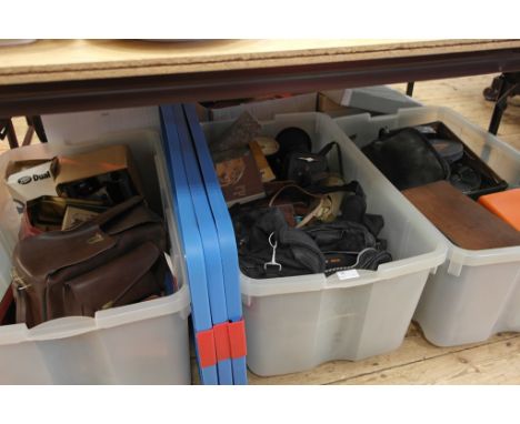 Three boxes of magic lanterns, cameras, lenses etc