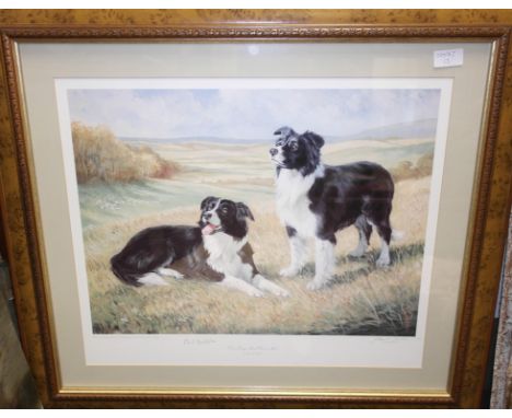 Framed and glazed print "Two dogs & their Man" by John L Barker Ltd Ed 193/850 signed by artist & Phil Drabble