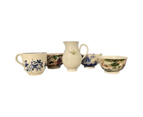 Group of English porcelain including a Worcester cup with floral design, Lowestoft tea bowl, Worcester sparrow beak and a fur