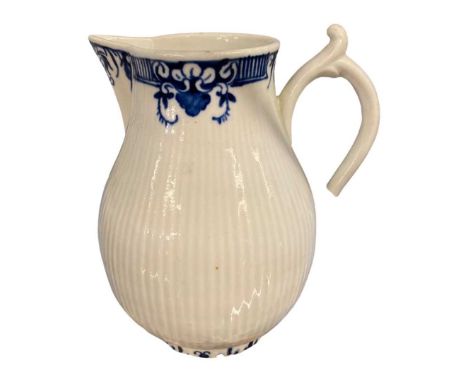 18th Century Worcester porcelain milk jug of ribbed form (a/f)