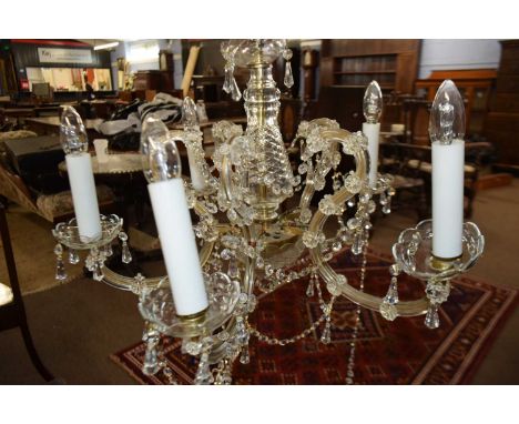 Contemporary five branch chandelier with glass prismatic drapes