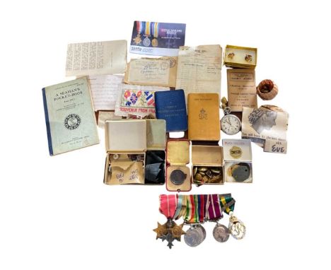 Box containing a quantity of militaria including a set of Second World War medals, the 39-45 Star, Africa Star, Italy Star, D