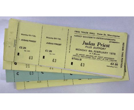 Four partial ticket books, with approximately 104 complete, untorn and unused tickets for Judas Priest at the Manchester Free