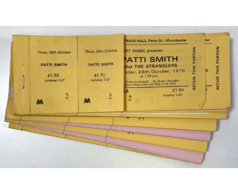 Seven partial ticket books, with approximately 191 complete, untorn and unused tickets for Patti Smith and the Stranglers at 