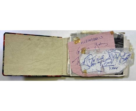 Signed pages (previously lightly affixed into an autograph book, which is also included) to include postcards, loose pages fr