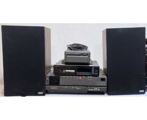 A collection of Hifi equipment to include a Pioneer CDX-M70, a Pioneer PD-Z81M, a Sony Betamax C7 and a pair of KLH speakers.