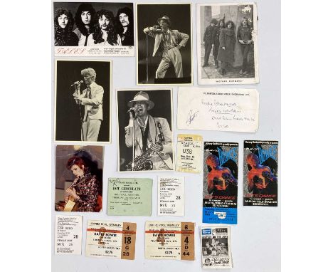 8 tickets c 1970s/80s and other promotional ephemera to include: 8 ticket stubs inc Bowie at Empire Pool Wembley 1974, Lou Re