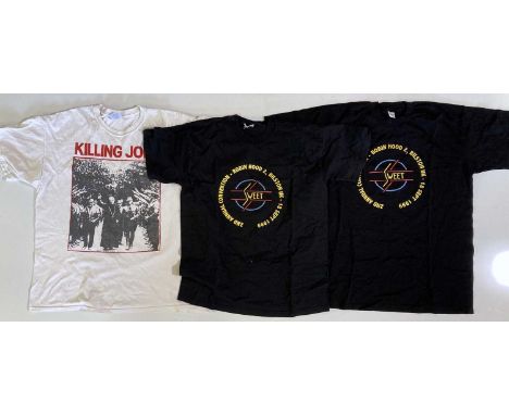 12 items of clothing to include: Bad Company UK tour 1979 bodywarmer, Black Sabbath 1999 shorts (XL), The Who, Microdisney, T