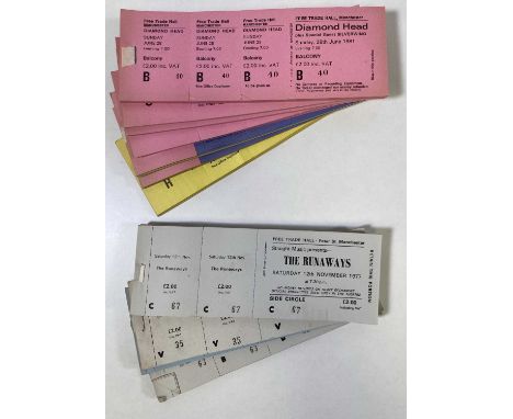 A collection of partial ticket books, with complete, untorn and unused tickets for The Runaways, 1977 (143 tickets) and Diamo