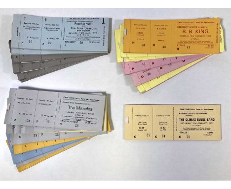 A collection of partial ticket books, with untorn and unused tickets for 1970s concerts at the Manchester Free Trade Hall inc