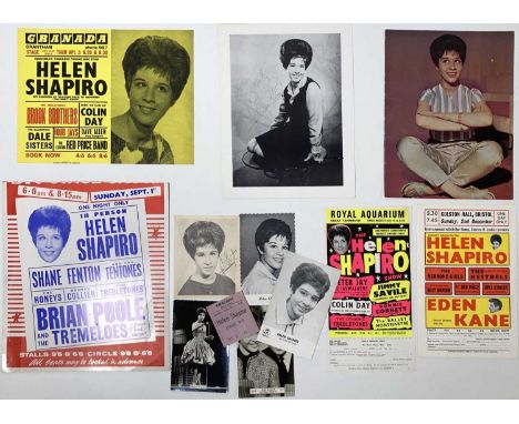 A collection of printed ephemera relating to Helen Shapiro. To include original 1960s handbills (two, and a ticket stub), a l