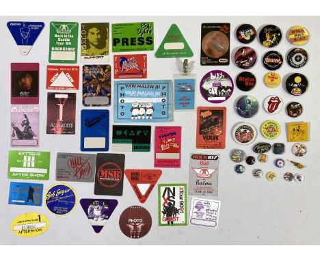 A collection of concert badges, passes/laminates. To inc Van Valen III, Allman Brothers, Aerosmith, Bush, Jamiroquai, The Car