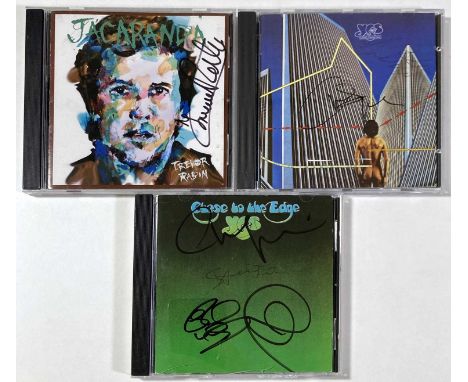 Three Yes CDs: 'Close The The Edge' signed to CD booklet by Chris Squire, Steve Howe, RIck Wakeman. A CD signed to booklet by