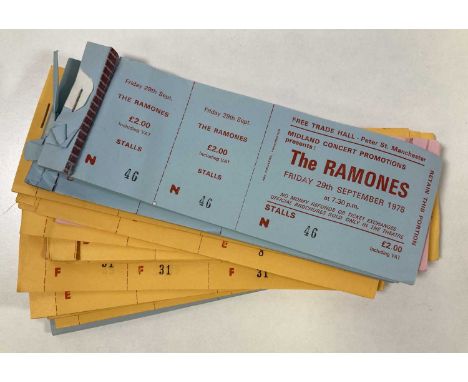 A collection of partial ticket books, with approximately 190 complete, untorn and unused tickets for The Ramones at the Manch